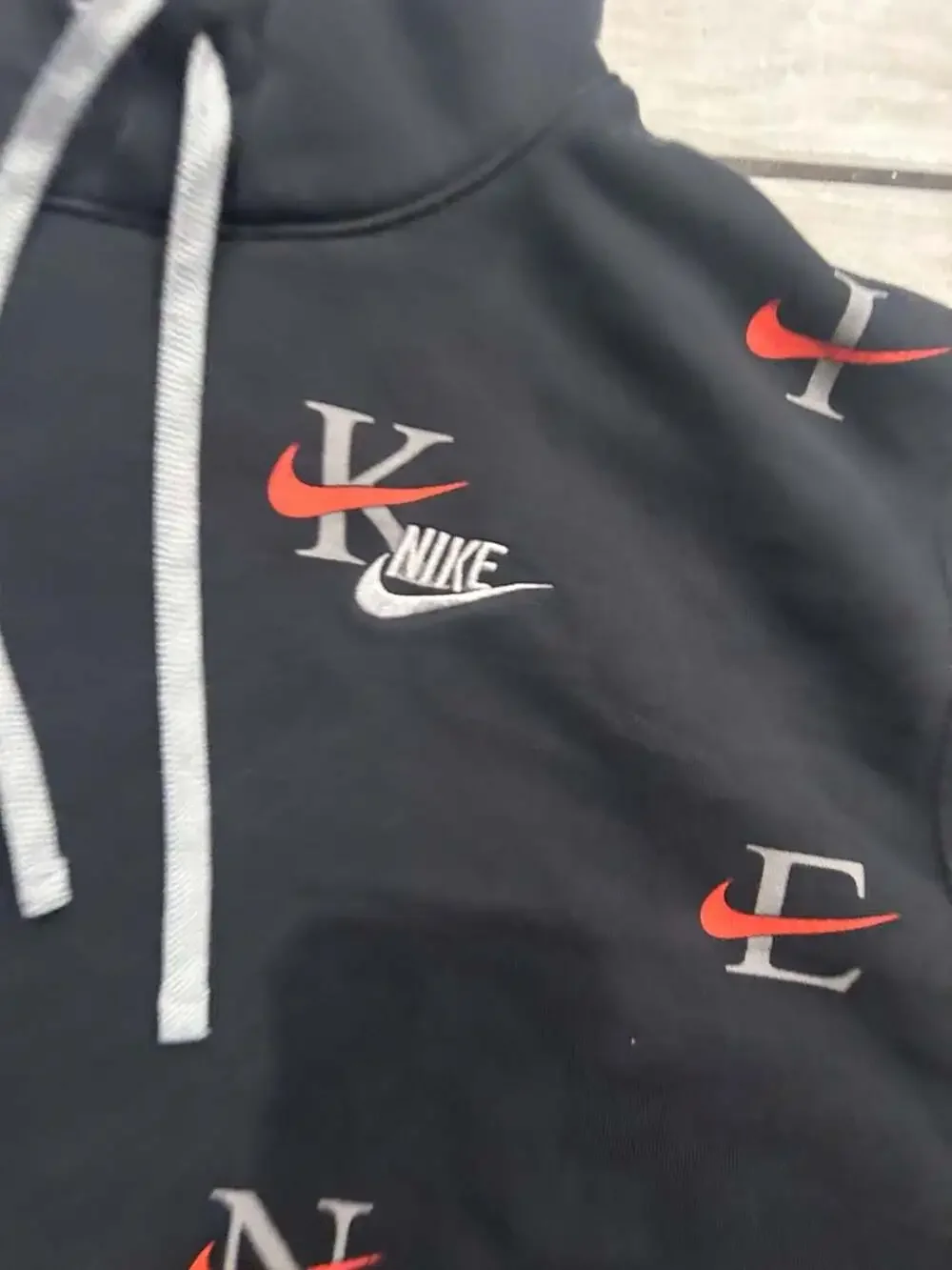Nike All Over Print Club Fleece Hoodie Mens large Black Pullover